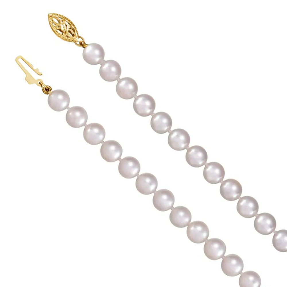 6-6.5mm Akoya Cultured White Pearl & 14k Yellow Gold Necklace (AA)