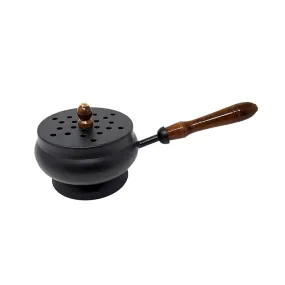 Iron Charcoal Burner with Lid & Wood Handle 9